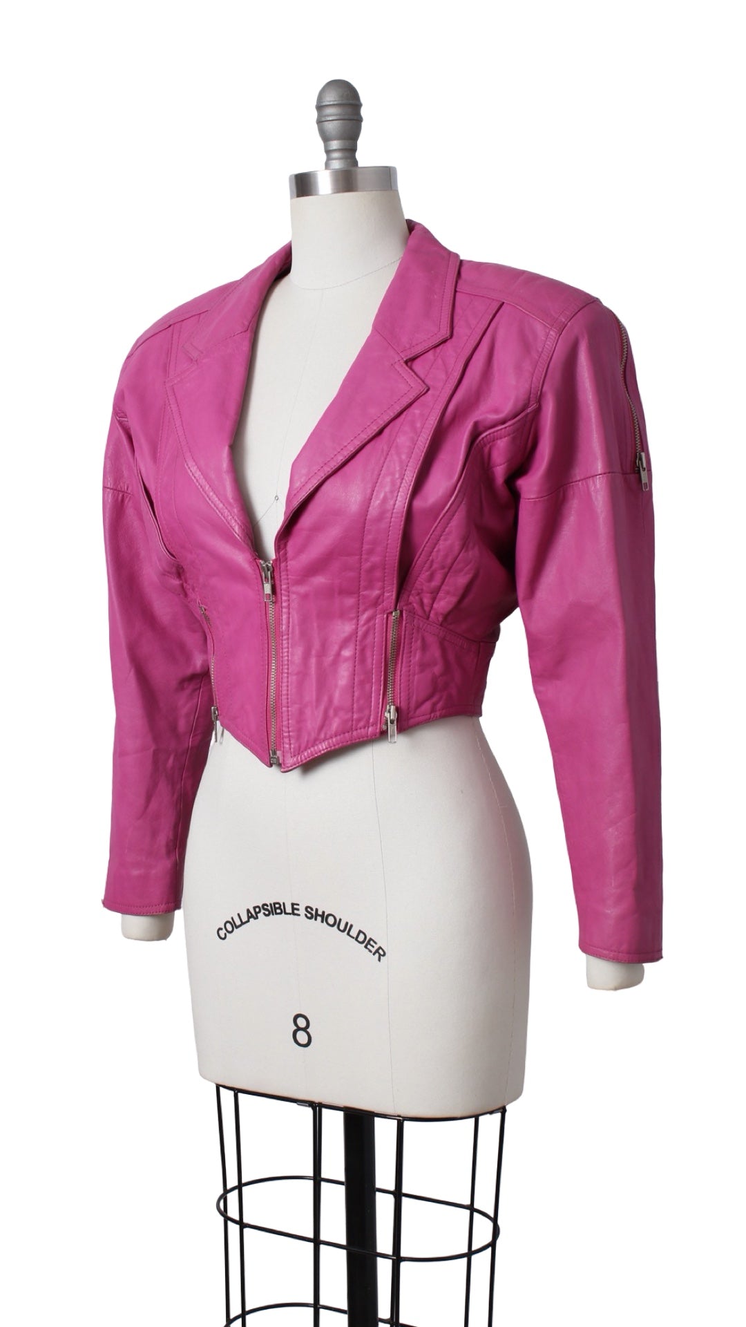 1990s Hot Pink Leather Cropped Jacket | small