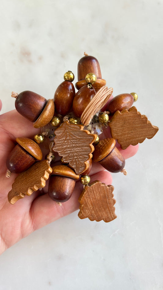 1940s Carved Wood Acorns Brooch