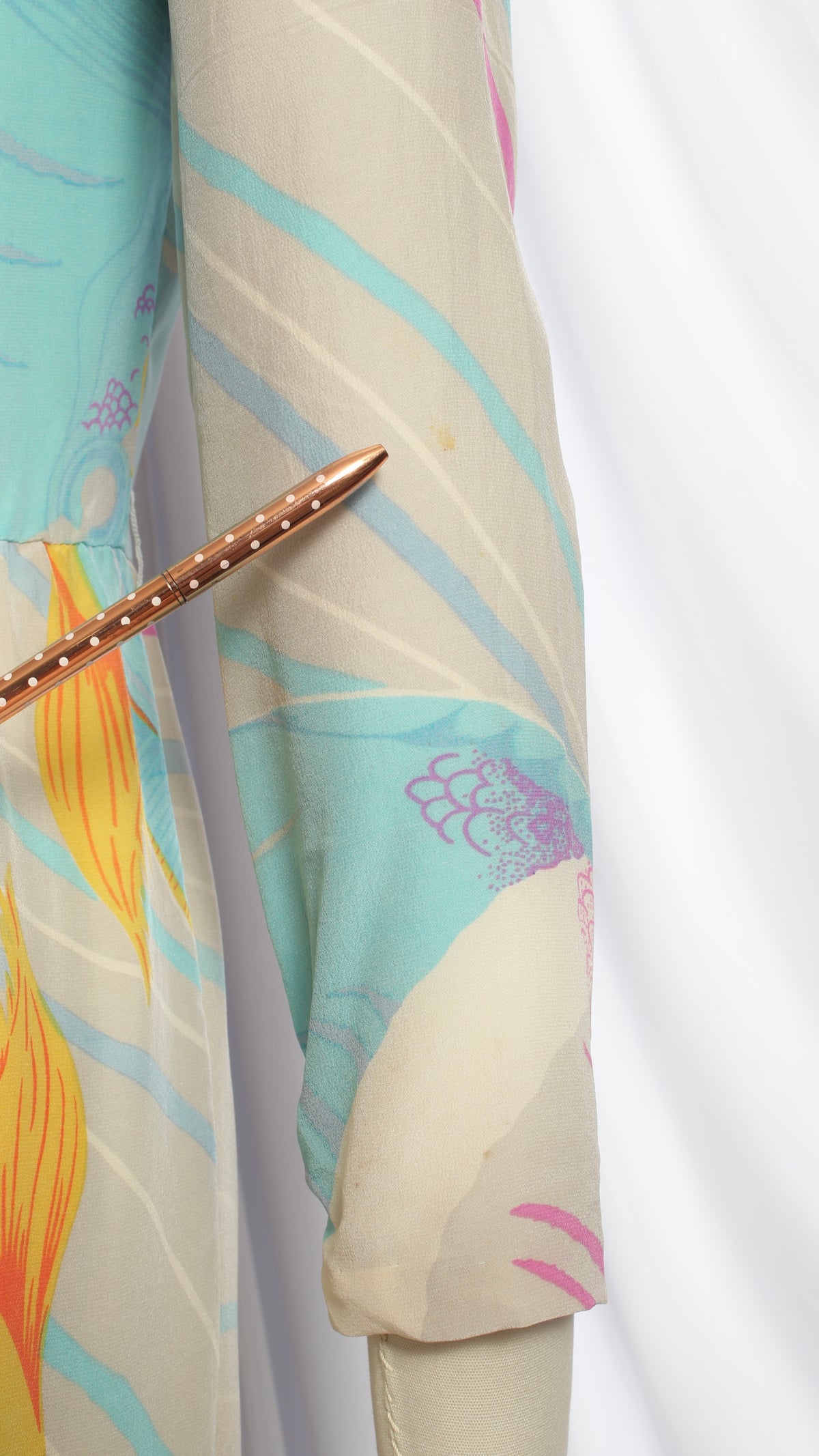 NEW | 1980s Fish Novelty Print Silk Crepe Dress | small/medium