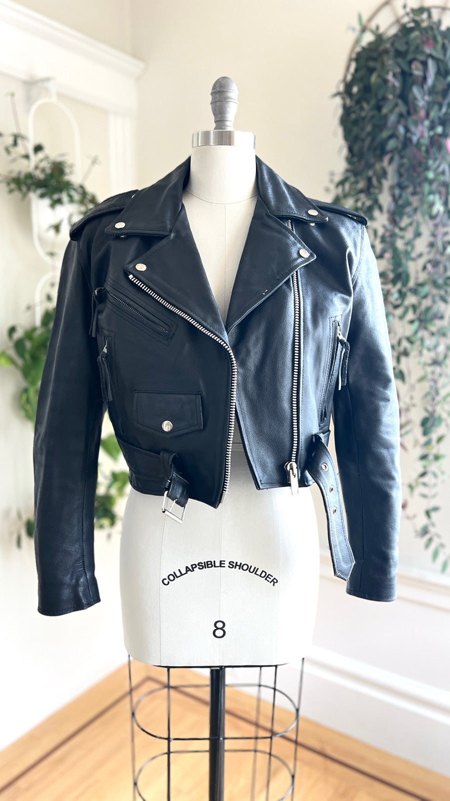 1990s Black Leather Moto Jacket | medium