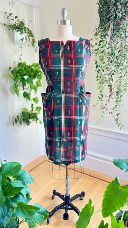 1950s Plaid Wiggle Dress | large