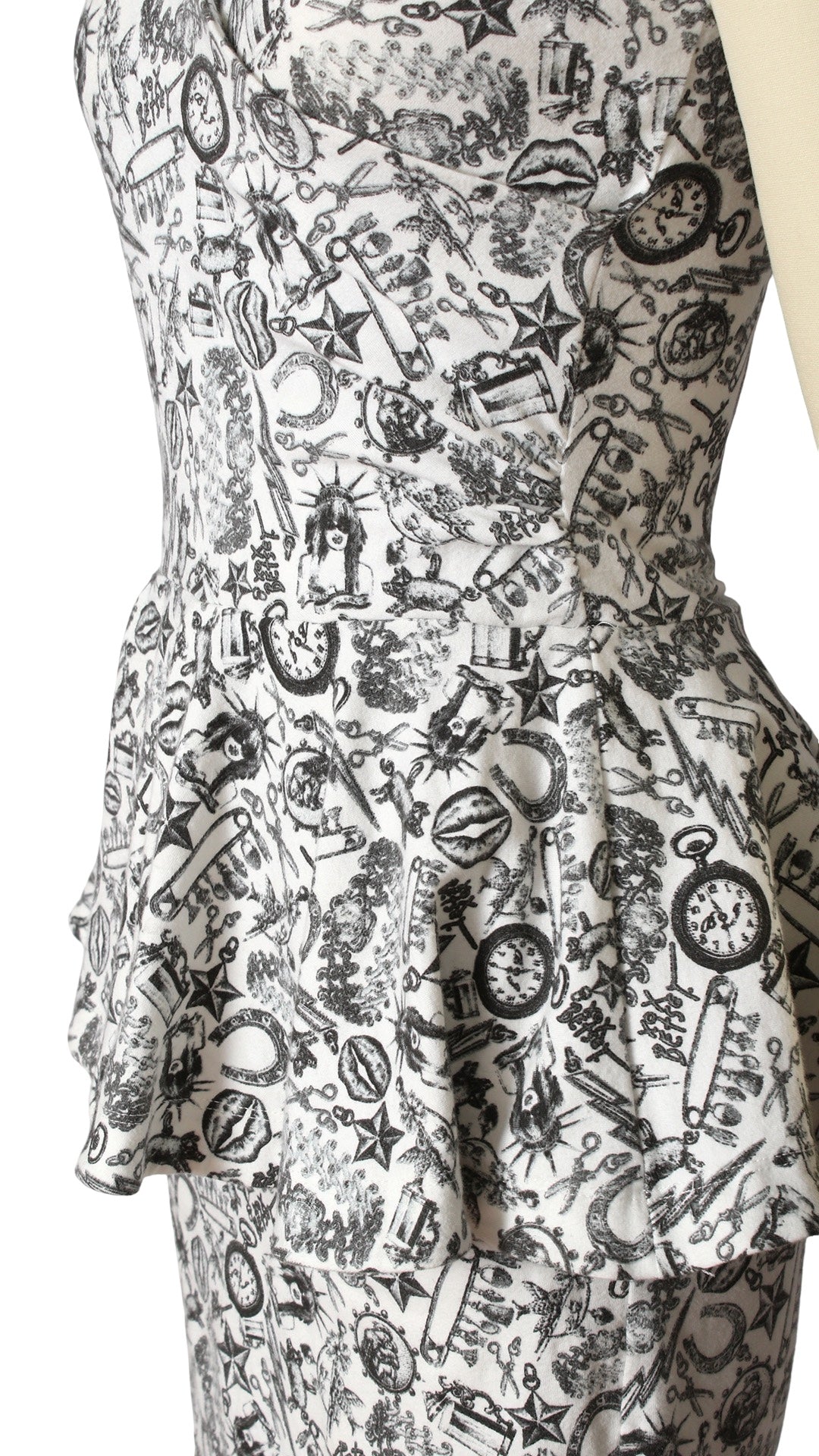 NEW | 2000s Y2K BETSEY JOHNSON "Tattoo You" Peplum Dress | x-small/small