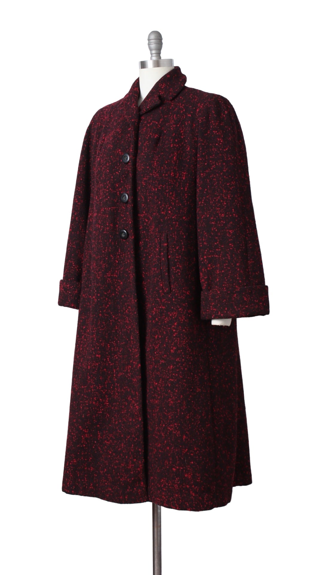 1940s 1950s Red Bouclé Wool Coat | large
