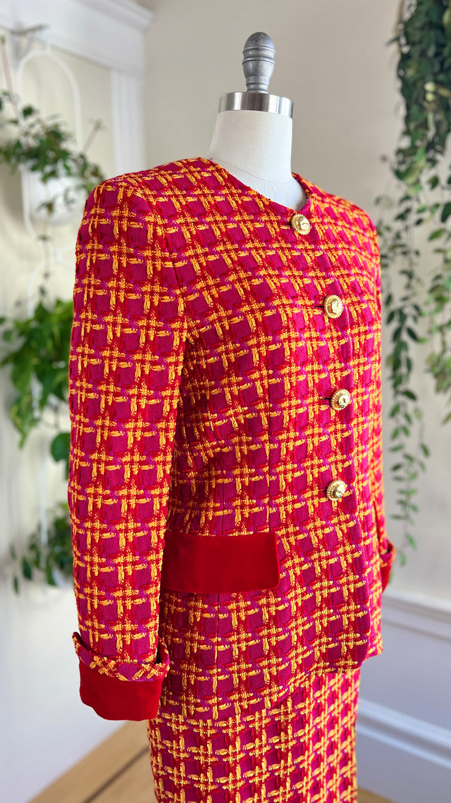 1980s ESCADA Chenille Plaid Wool Skirt Suit | medium