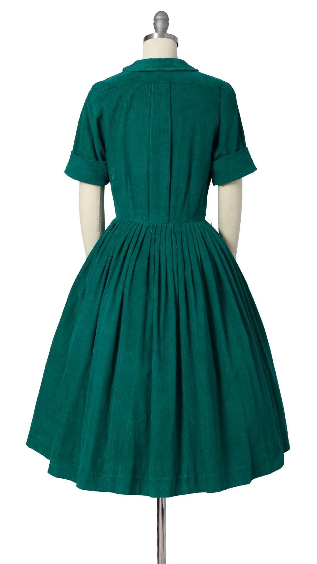 1950s 1960s Green Corduroy Shirtwaist Dress | small