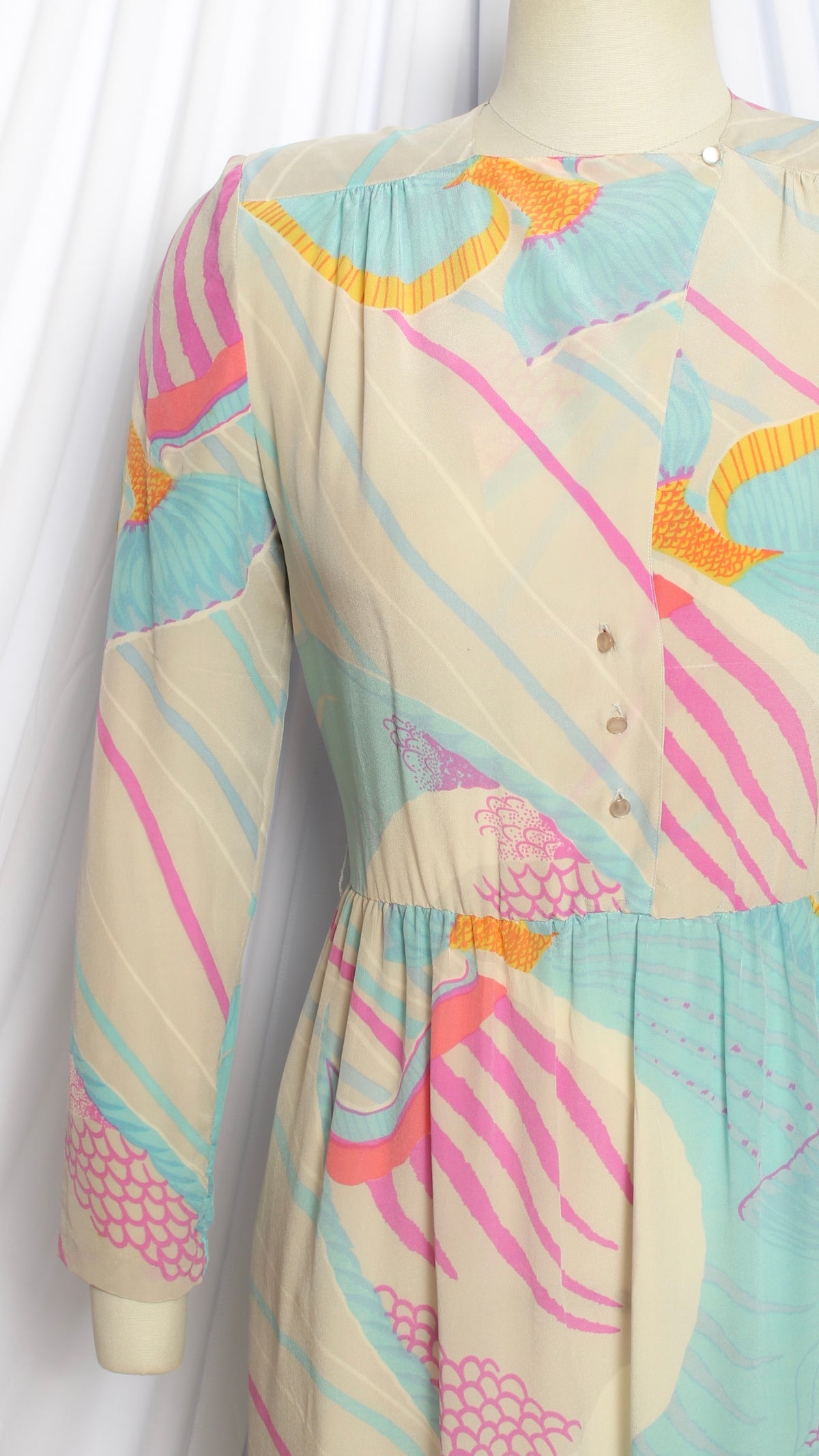 NEW | 1980s Fish Novelty Print Silk Crepe Dress | small/medium