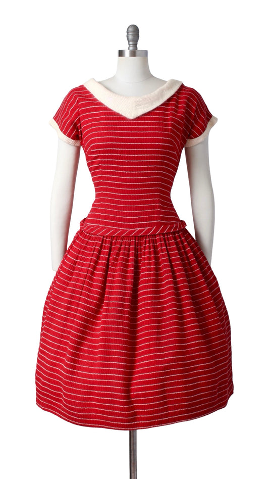 1950s Angora Striped Dropwaist Dress | small/medium