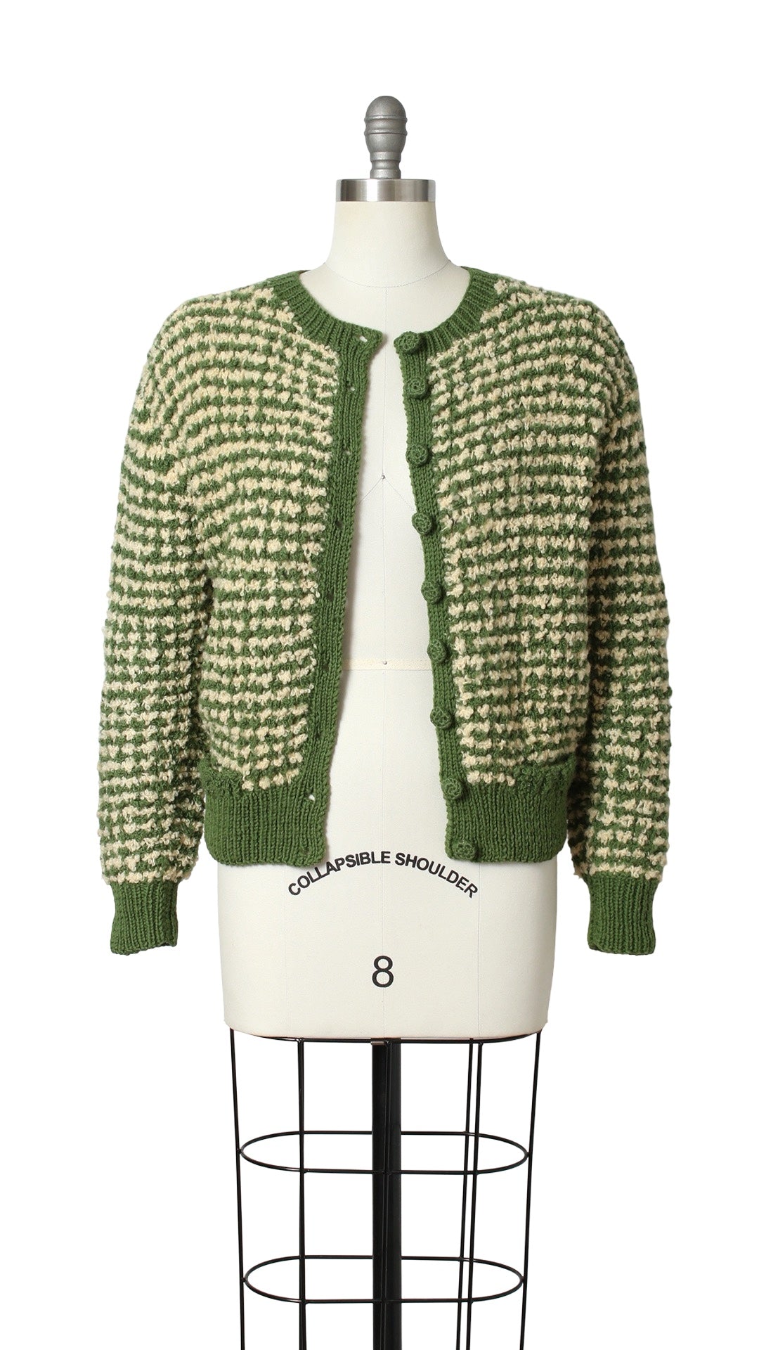1950s Green Bouclé Knit Wool Cardigan | medium
