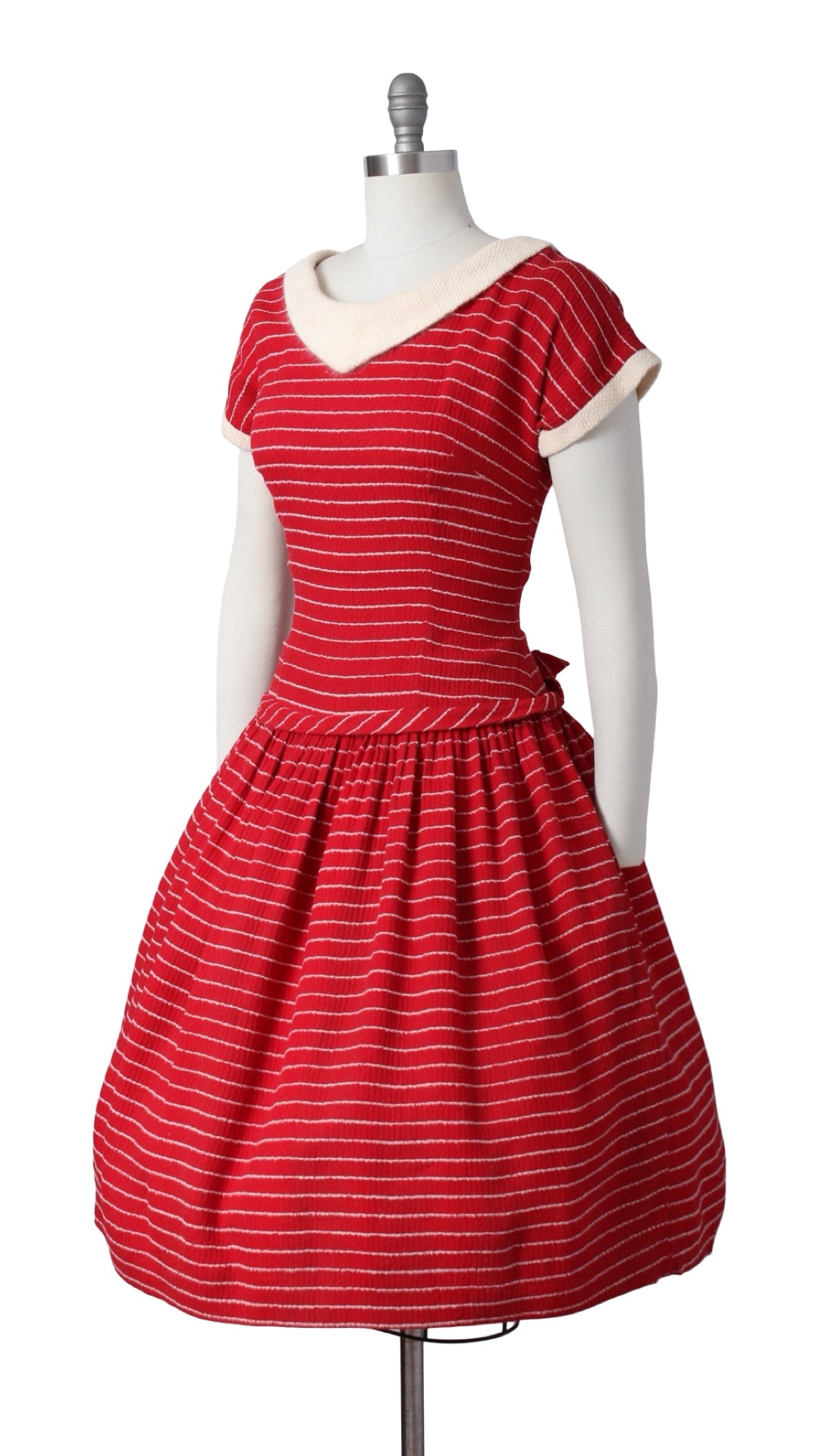 1950s Angora Striped Dropwaist Dress | small/medium