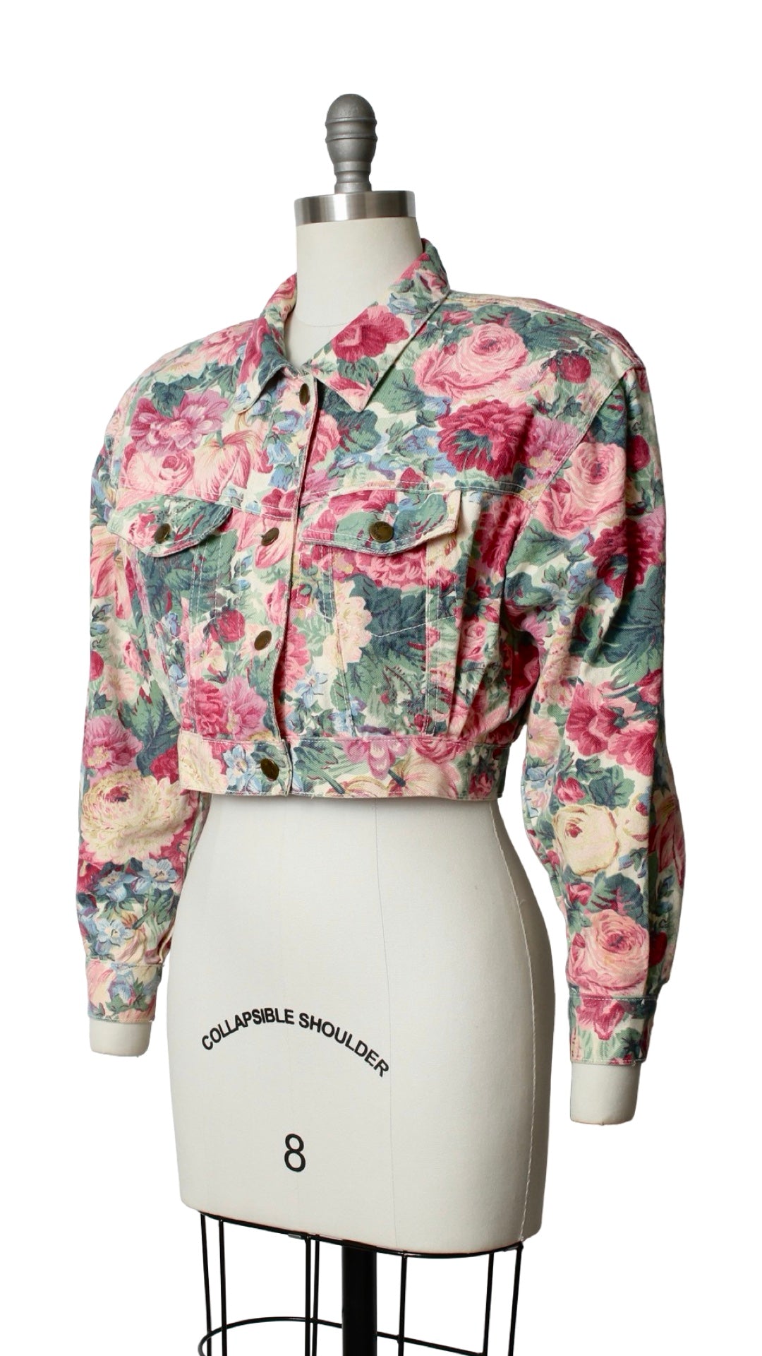 NEW | 1990s Floral Denim Cropped Jacket | medium