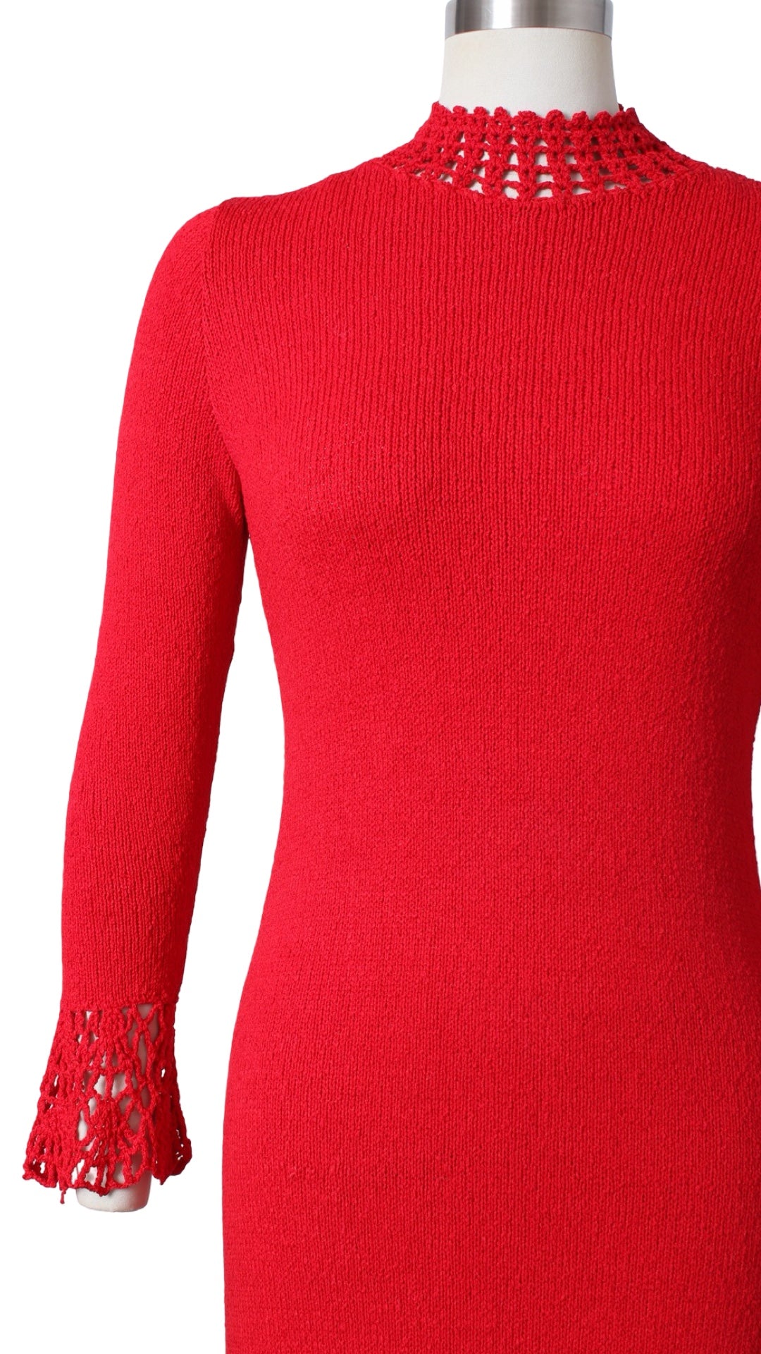 1970s Red Knit & Crochet Maxi Dress | x-small/small/medium