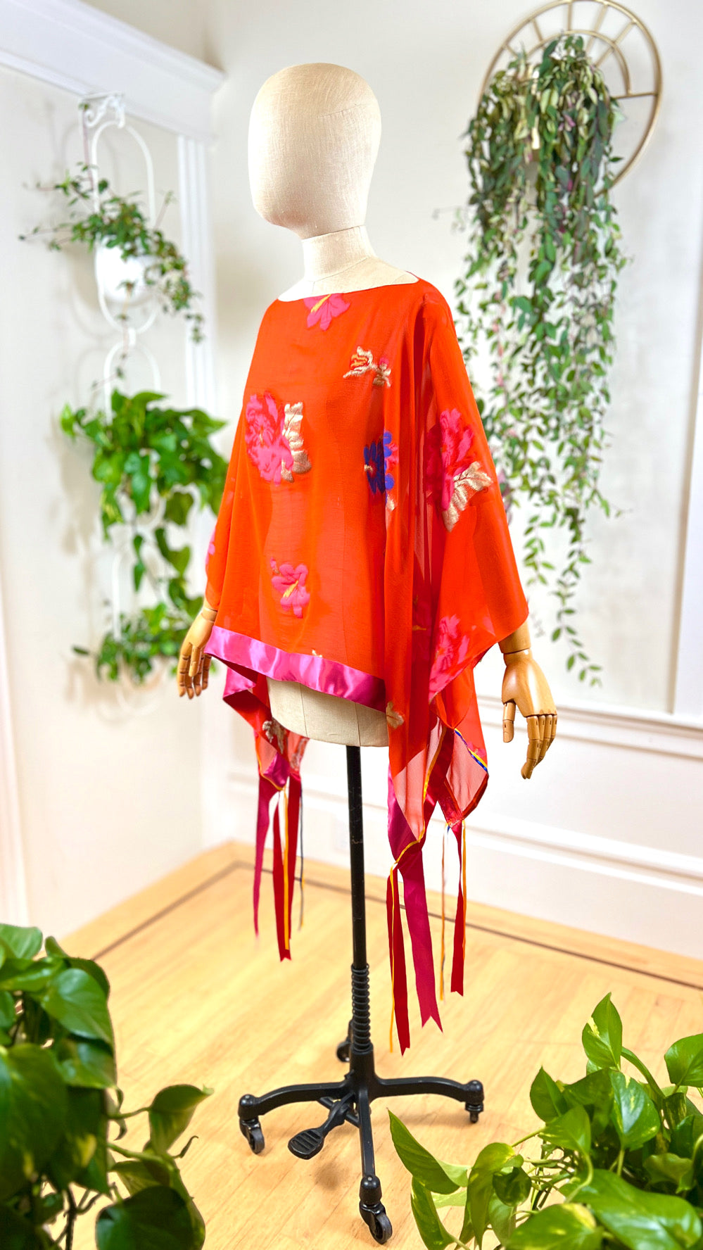 2000s ETRO Silk Floral Scarf Poncho | one size fits most