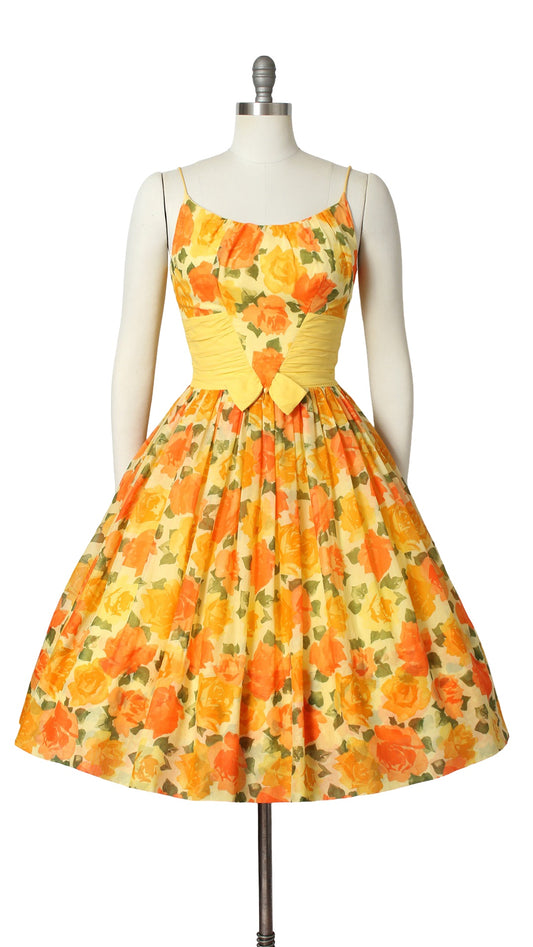 NEW | 1950s Orange & Yellow Roses Cotton Sundress | small