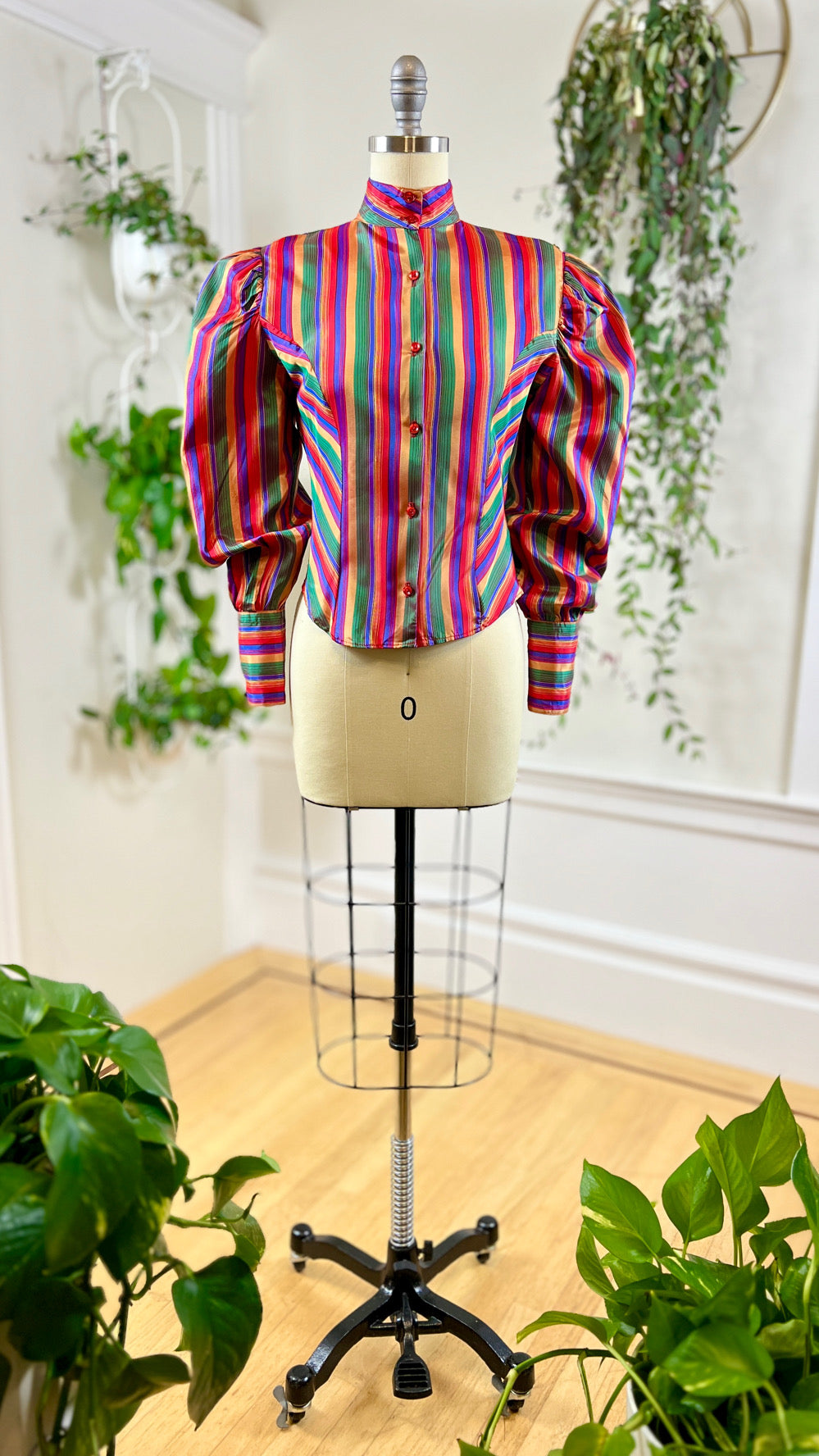 1980s Rainbow Striped Blouse | small