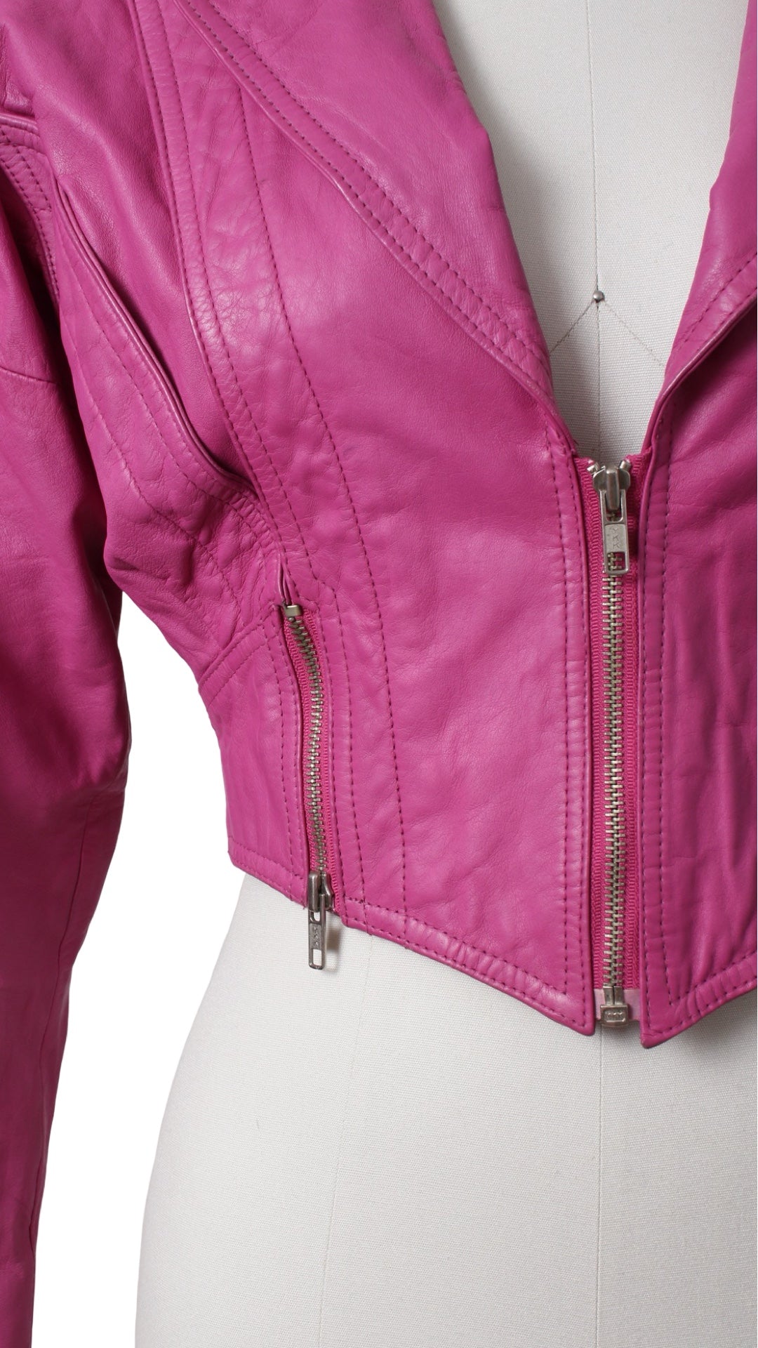 1990s Hot Pink Leather Cropped Jacket | small