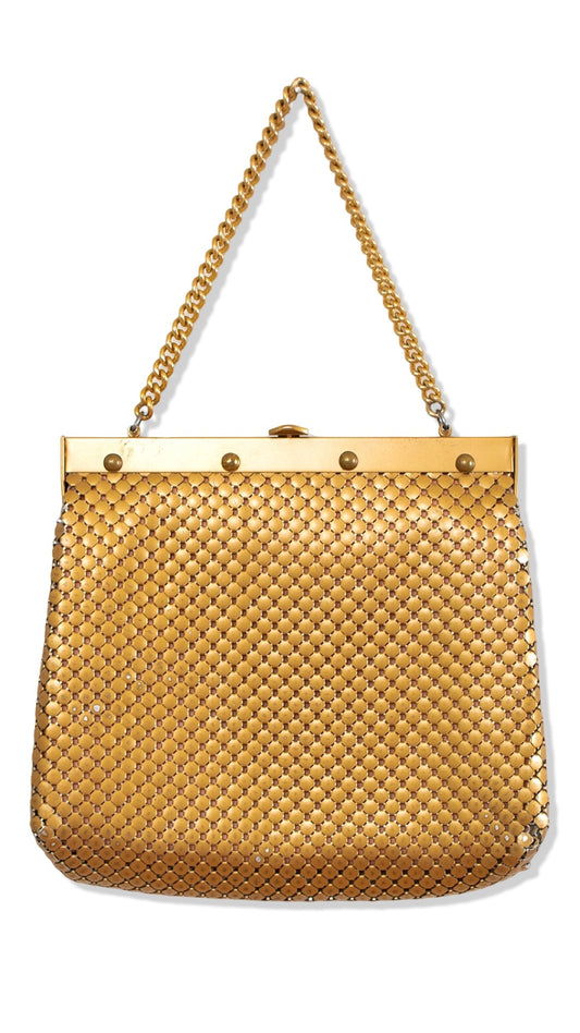 1960s WHITING & DAVIS Gold Metal Mesh Handbag