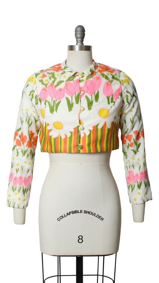NEW | 1960s 1970s Floral Border Print Cropped Jacket | small