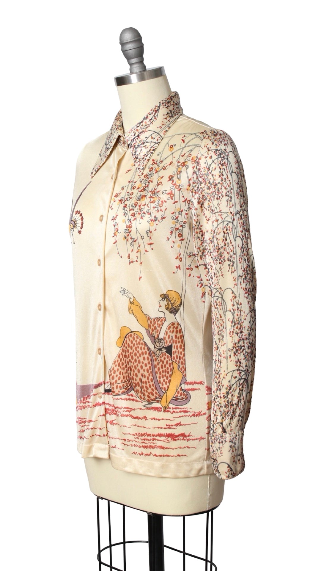 1970s Art Deco Novelty Print Blouse | small