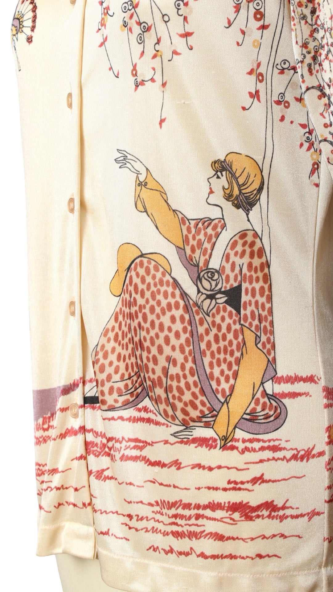 1970s Art Deco Novelty Print Blouse | small