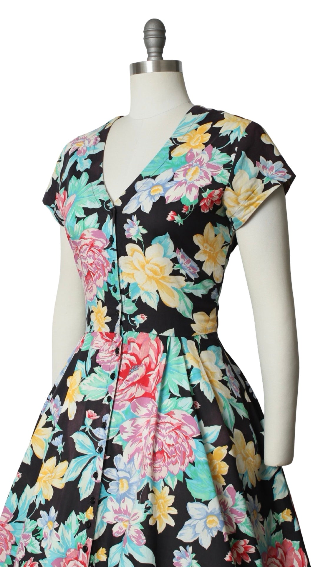 NEW | 1990s Floral Cotton Shirtwaist Dress | medium