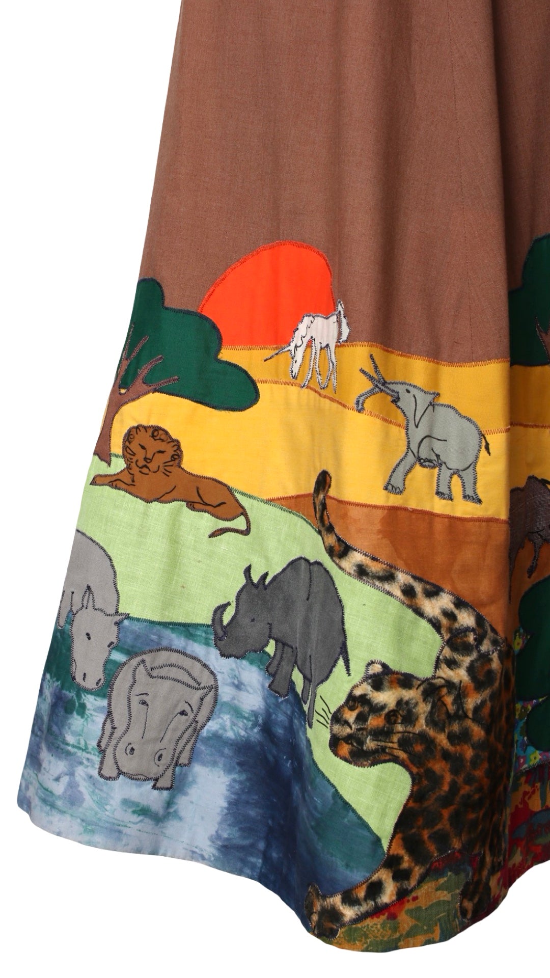 1970s Hand-Appliquéd "Water Hole" Novelty Border Print Skirt | small