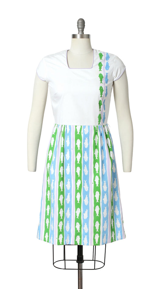 NEW | 1970s VESTED GENTRESS Fish Novelty Print Dress | small/medium