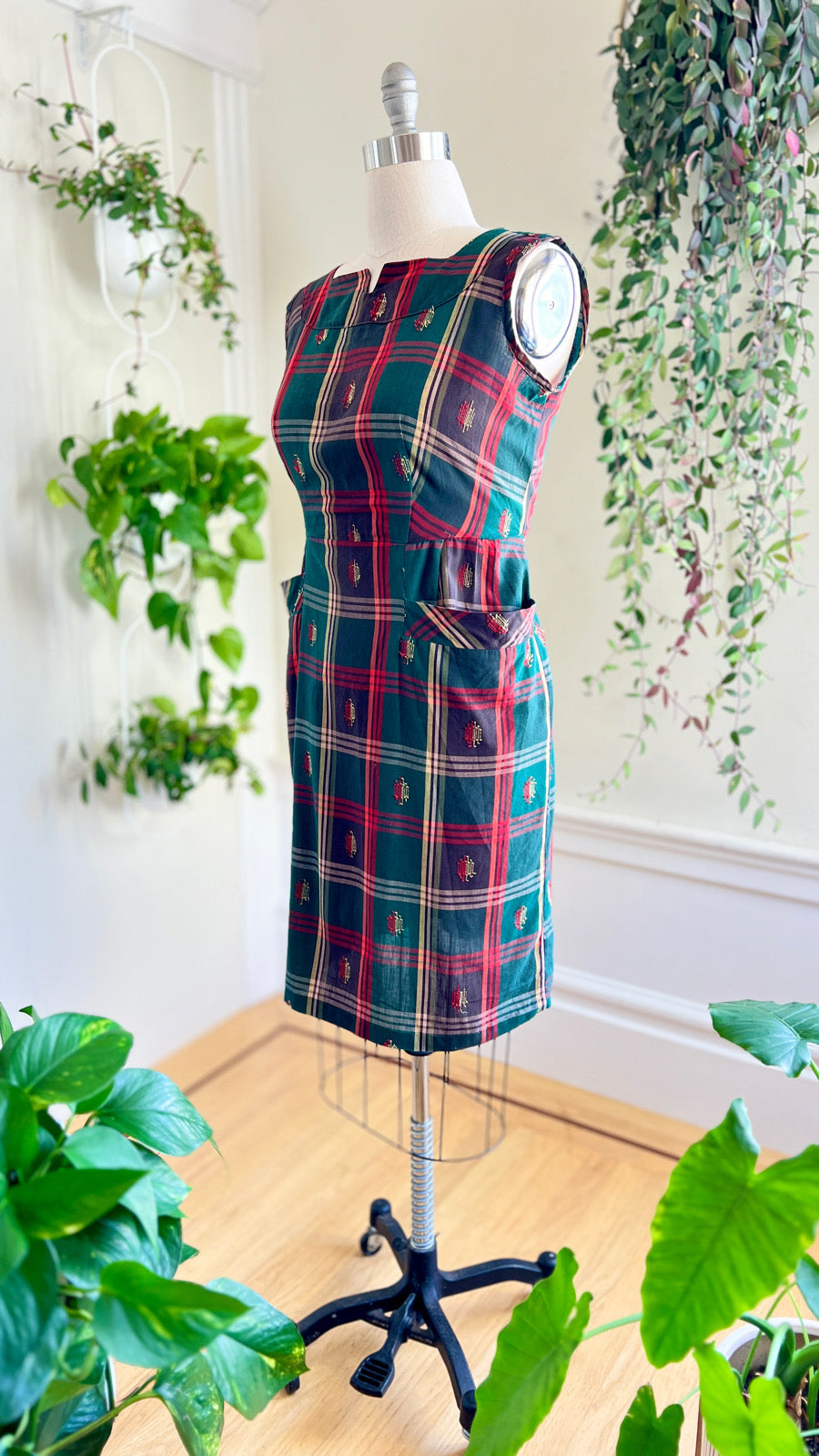 1950s Plaid Wiggle Dress | large