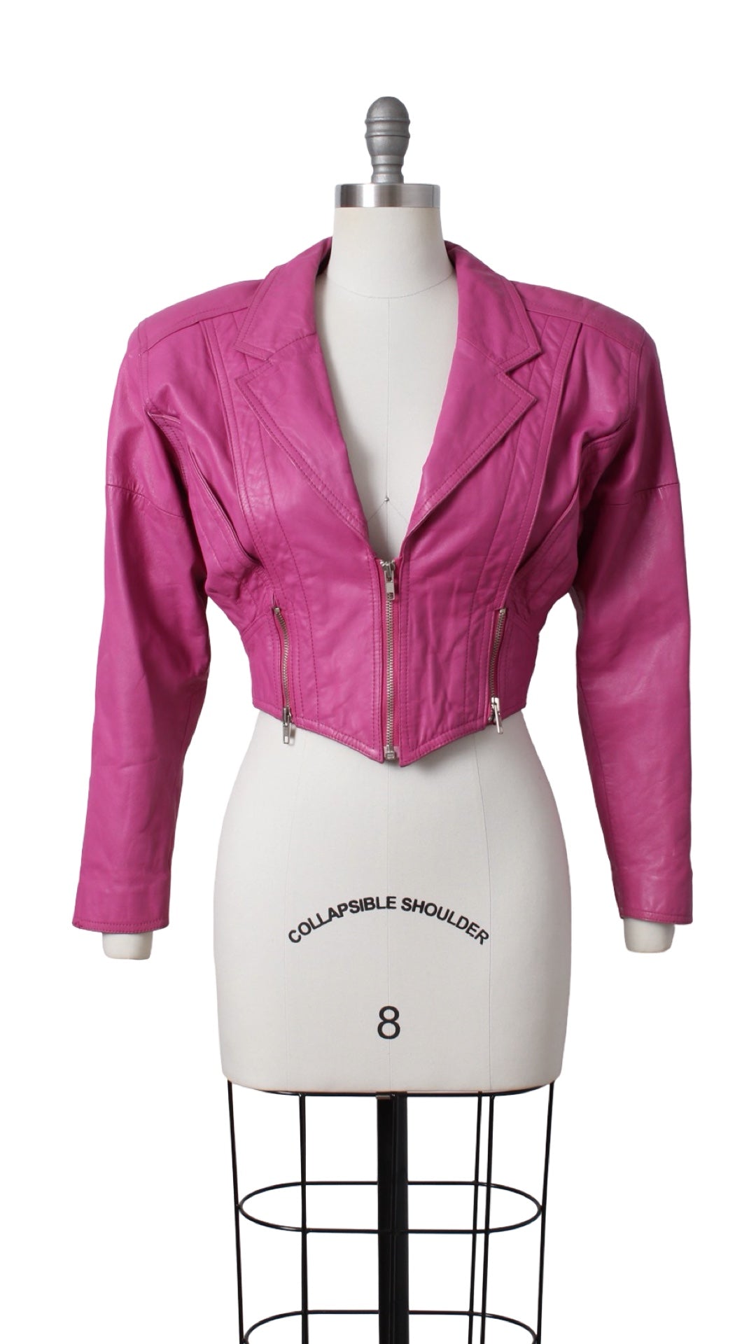 1990s Hot Pink Leather Cropped Jacket | small