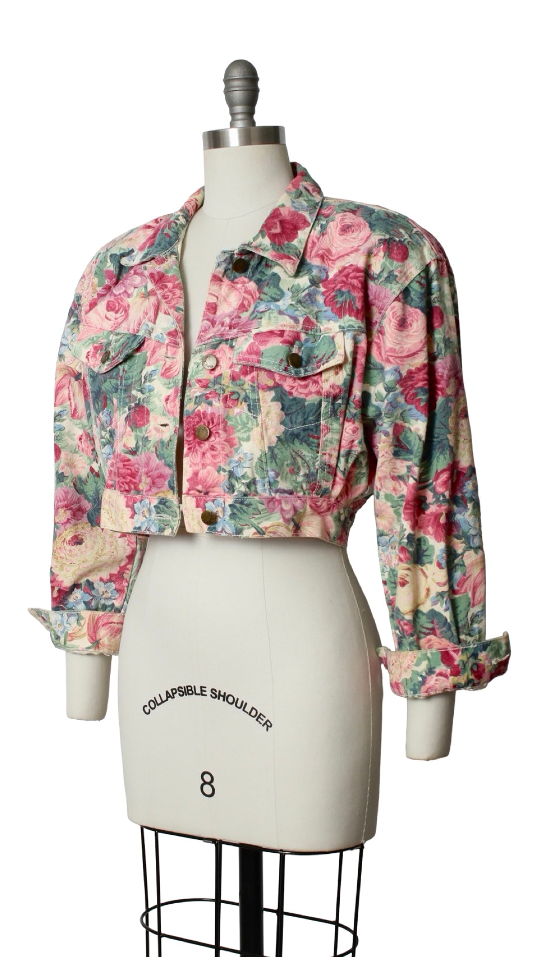 NEW | 1990s Floral Denim Cropped Jacket | medium