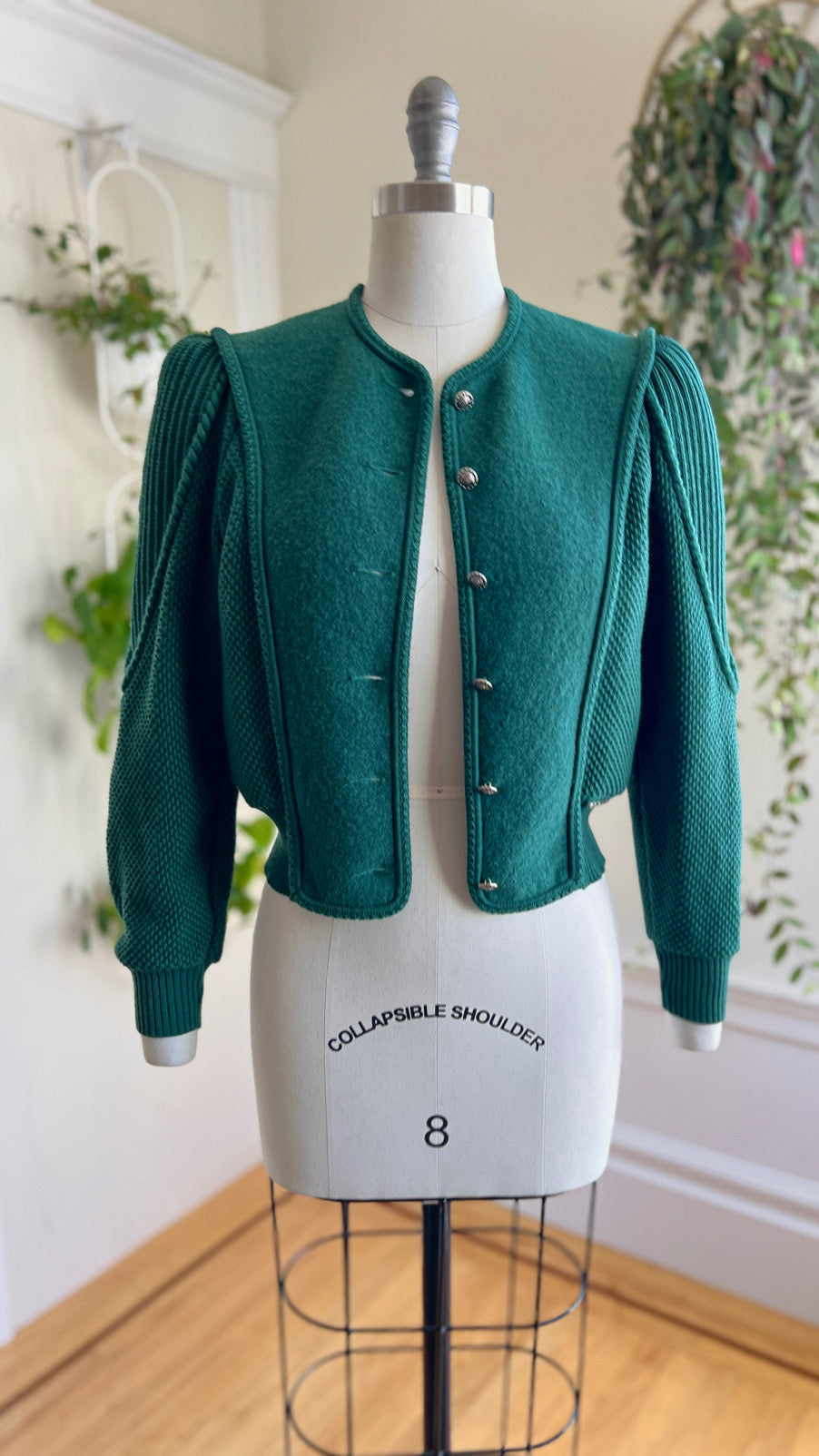 Vintage 1980s Austrian Green Wool Cardigan | small/medium