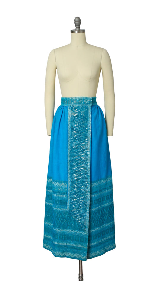 NEW | 1970s Guatemalan Hand-Woven Metallic Wrap Skirt | small