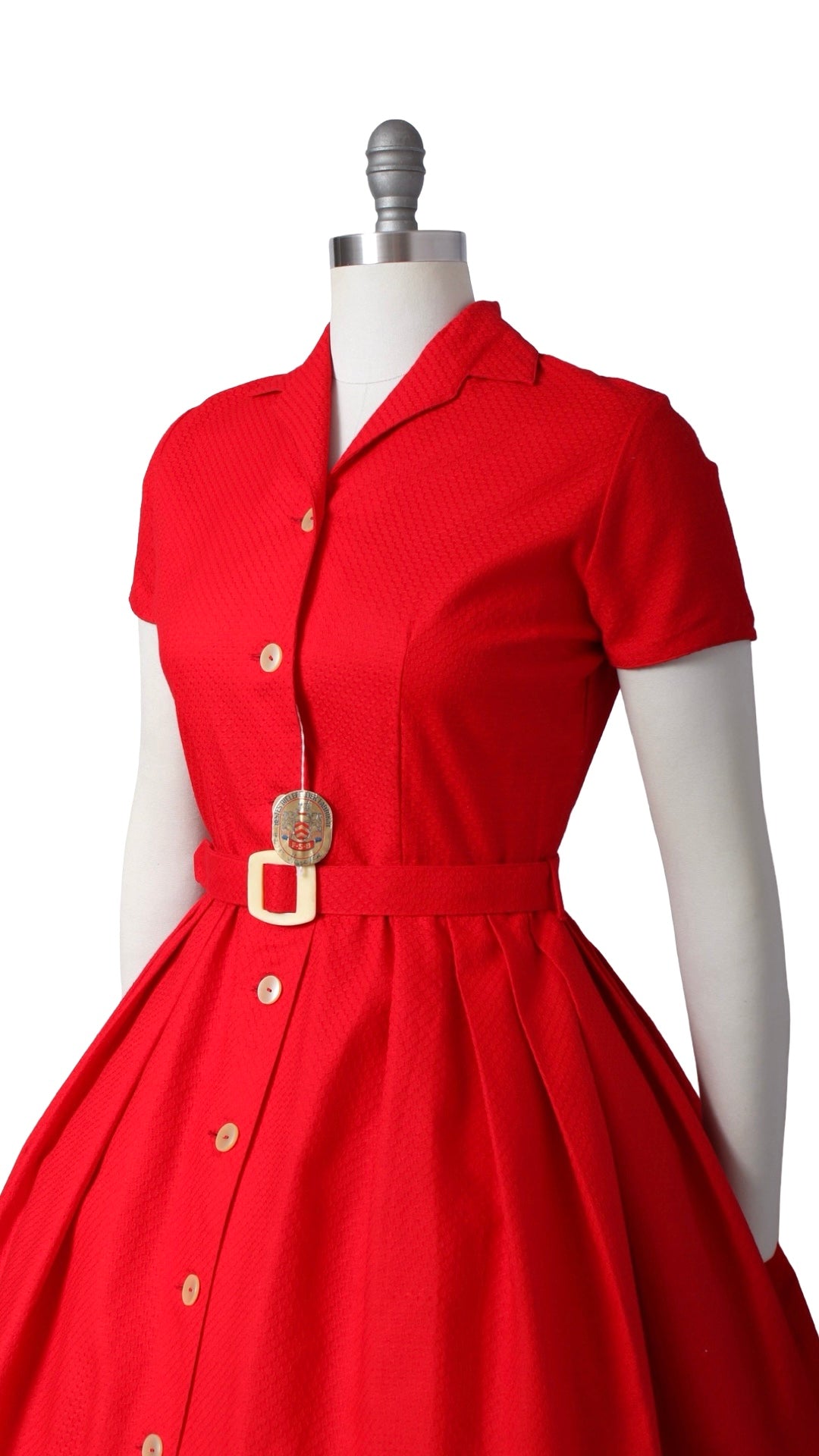 1960s DEADSTOCK Red Shirtwaist Dress | medium