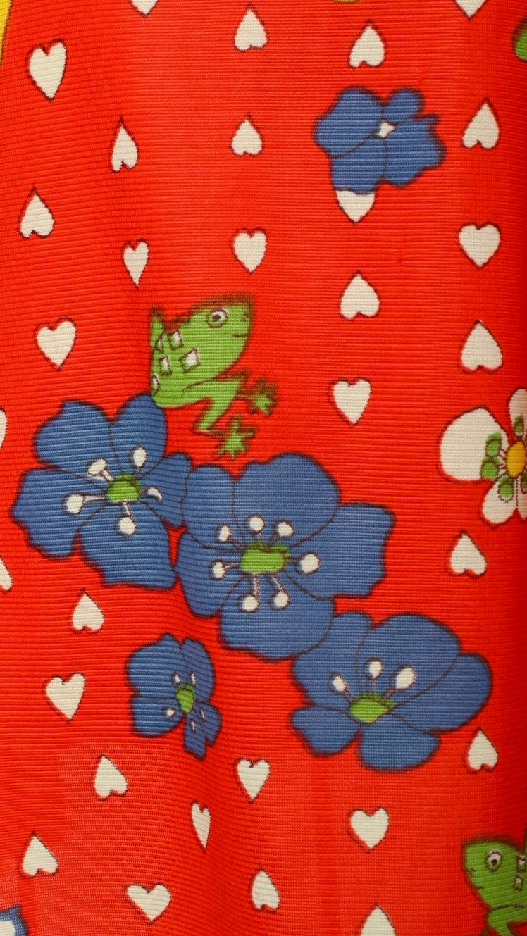NEW | 1970s Frog Floral Hearts Novelty Print Dress | small
