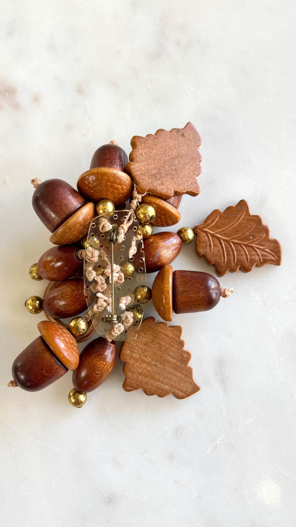 1940s Carved Wood Acorns Brooch