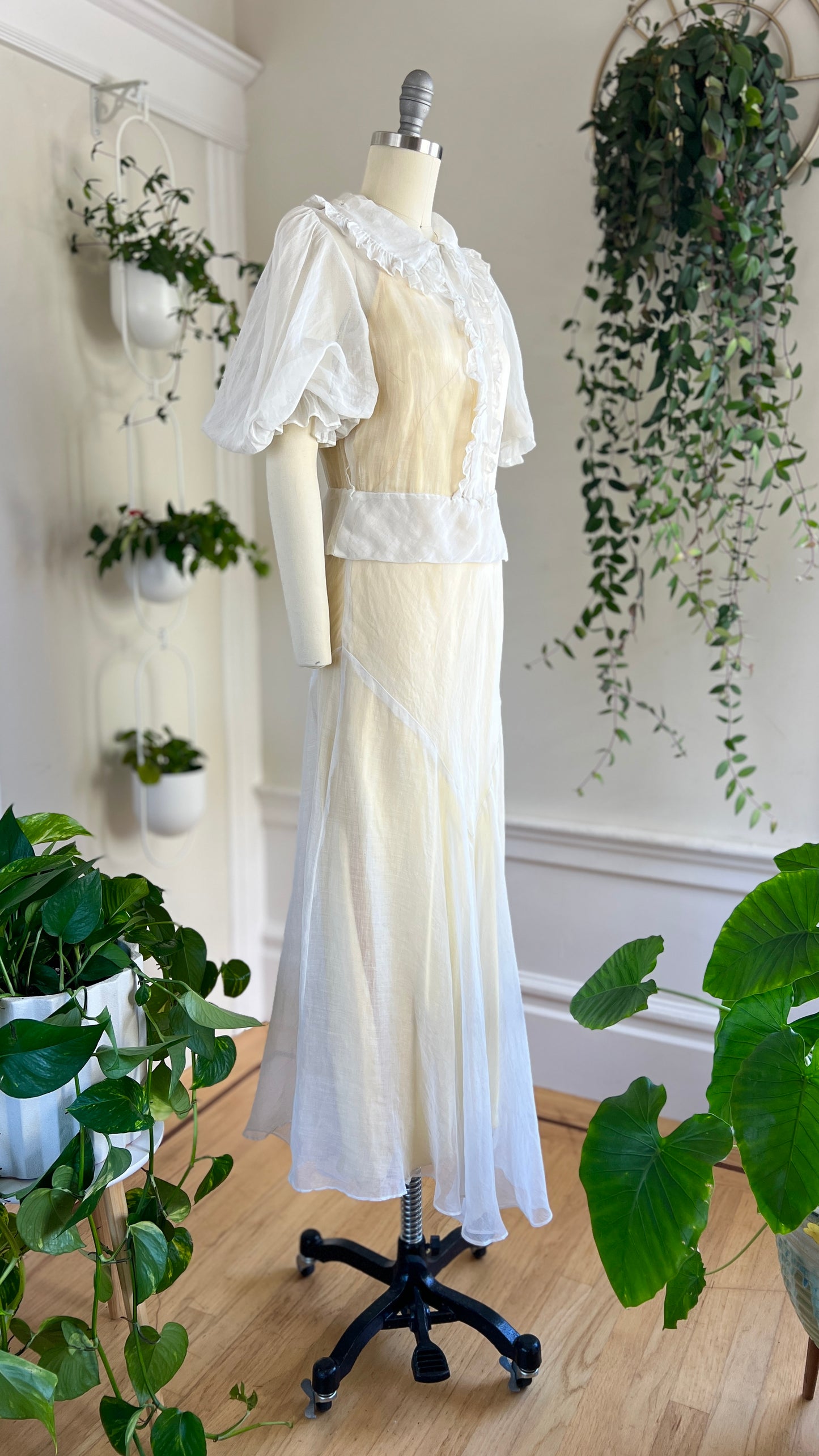 1930s NRA LABEL Organza Wedding Dress with Slip | x-small/small