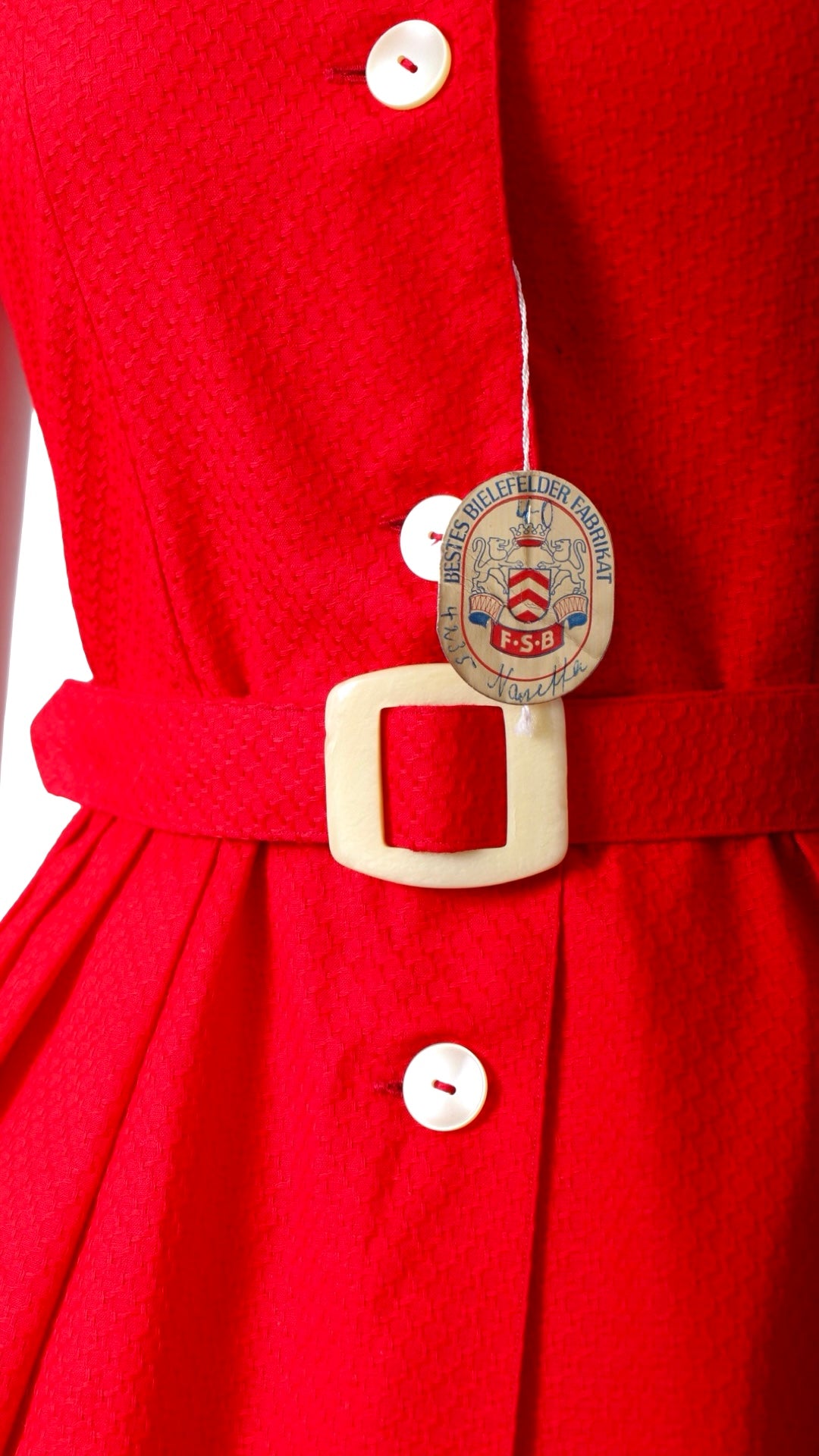 red dress vintage clothing 1960s DEADSTOCK Red Shirtwaist Dress