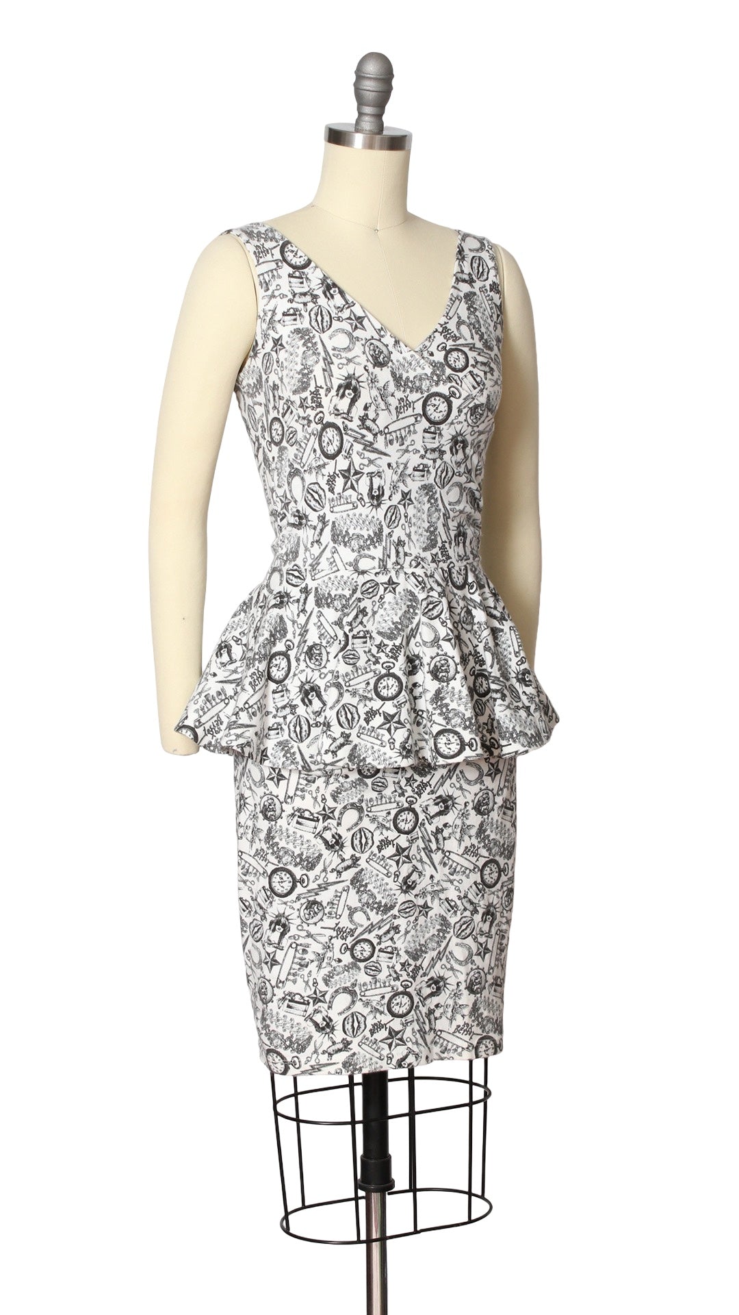 NEW | 2000s Y2K BETSEY JOHNSON "Tattoo You" Peplum Dress | x-small/small