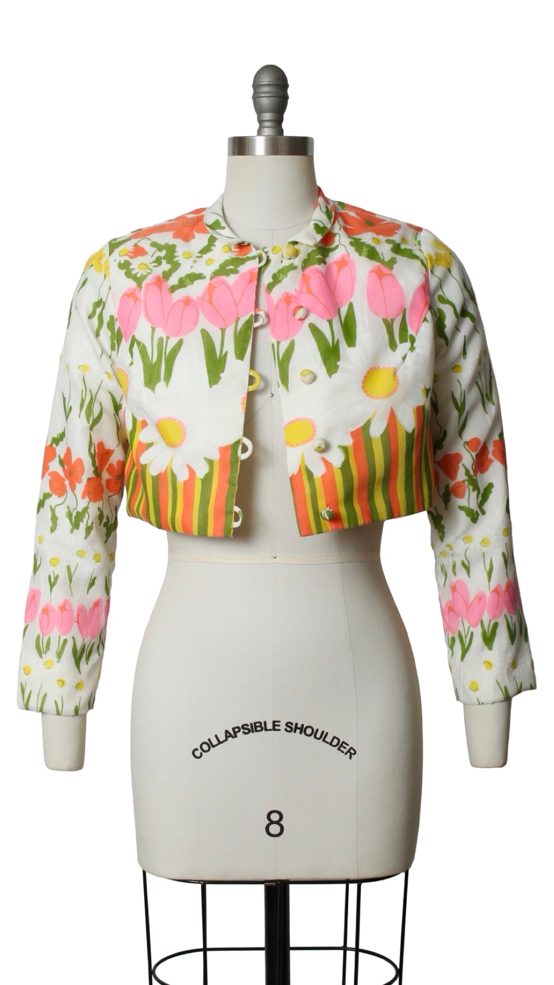 1960s 1970s Floral Border Print Cropped Jacket | small