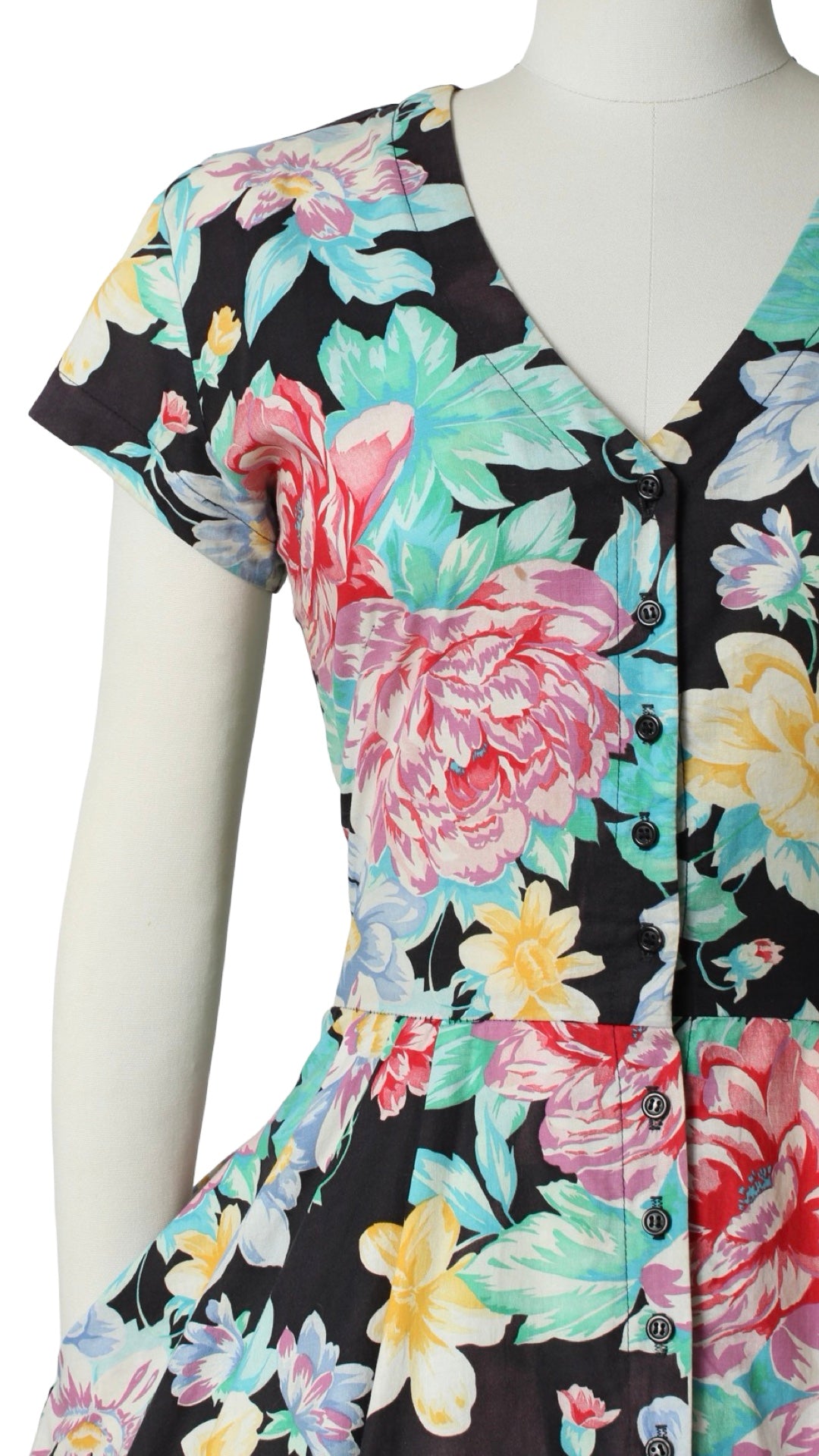 NEW | 1990s Floral Cotton Shirtwaist Dress | medium