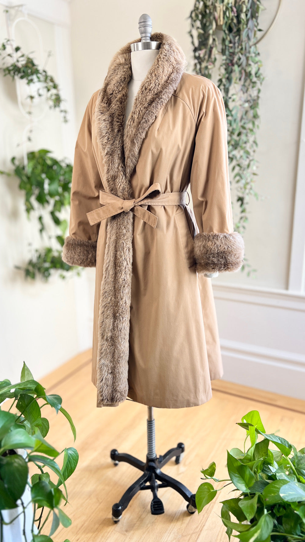 1970s Faux Fur Lined Trench Coat | small/medium