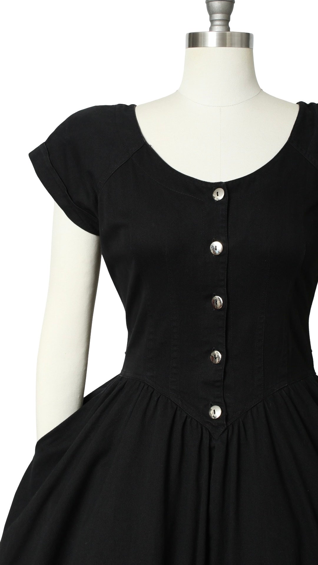 NEW | 1990s Black Denim Shirtwaist Dress | medium