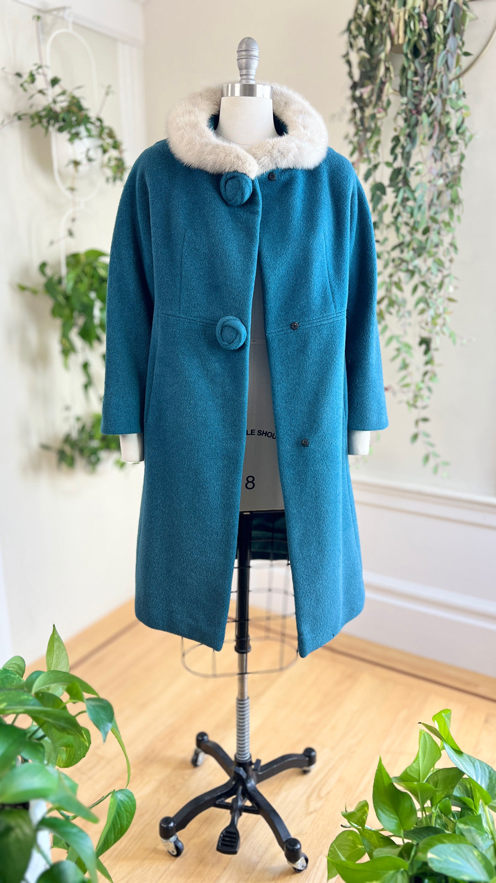 1960s Mink Fur & Teal Mohair Wool Coat | medium