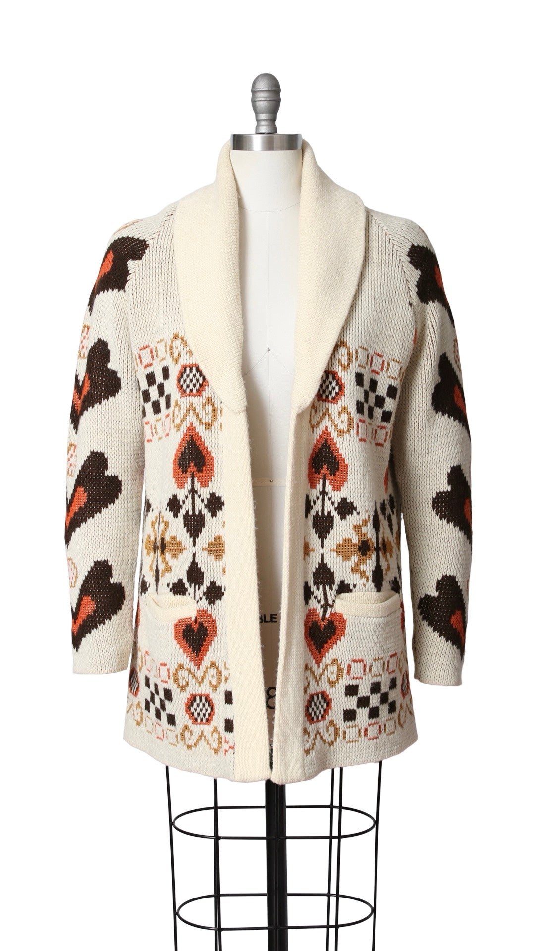 1970s Hearts & Flowers Knit Cardigan | medium