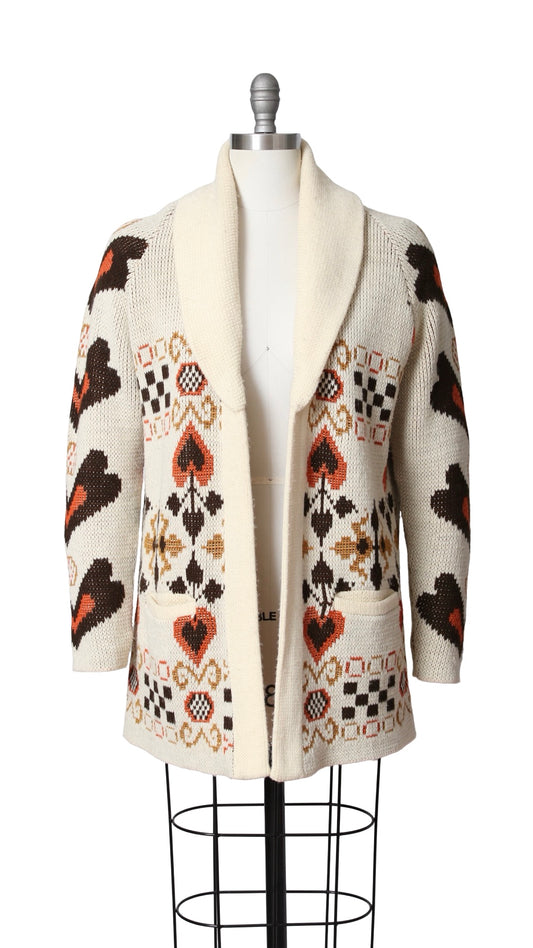 1970s Hearts & Flowers Knit Cardigan | medium