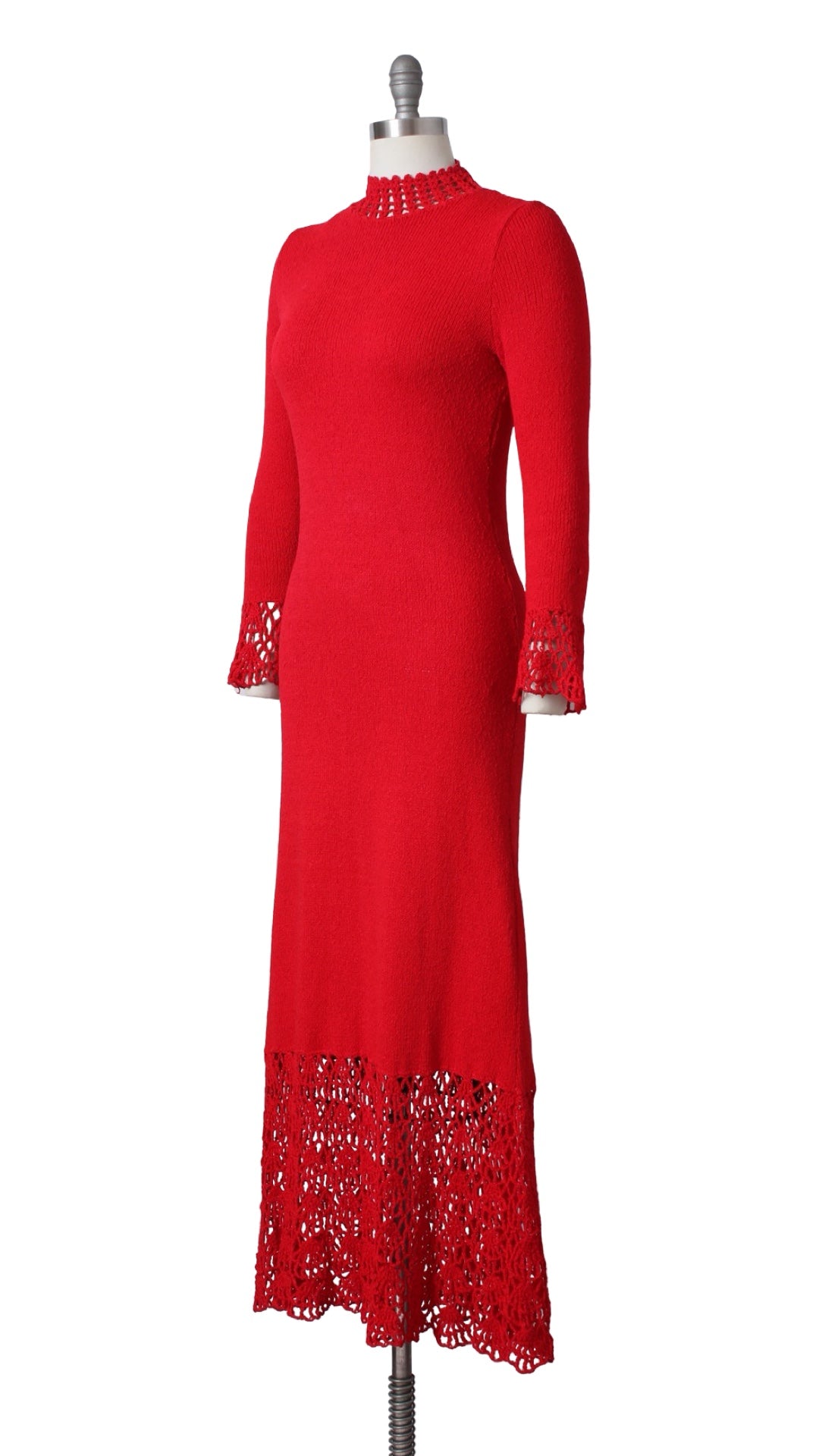 1970s Red Knit & Crochet Maxi Dress | x-small/small/medium
