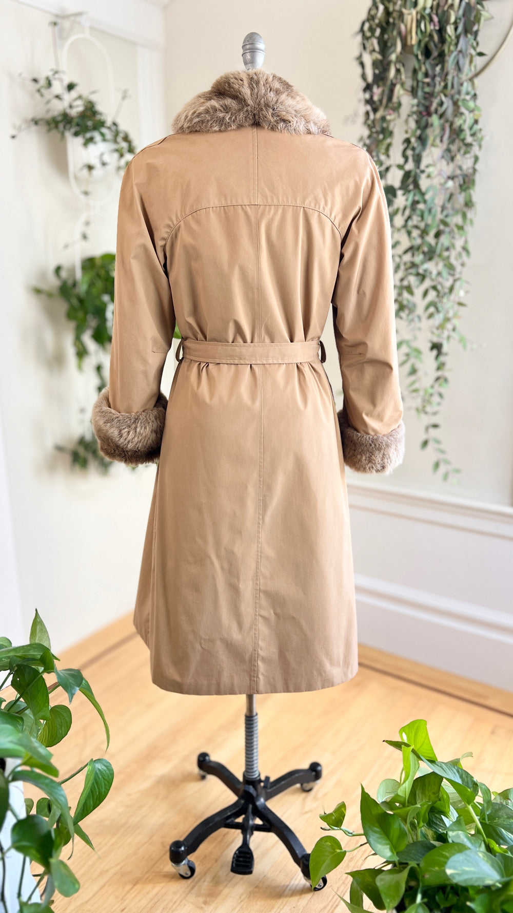 1970s Faux Fur Lined Trench Coat | small/medium