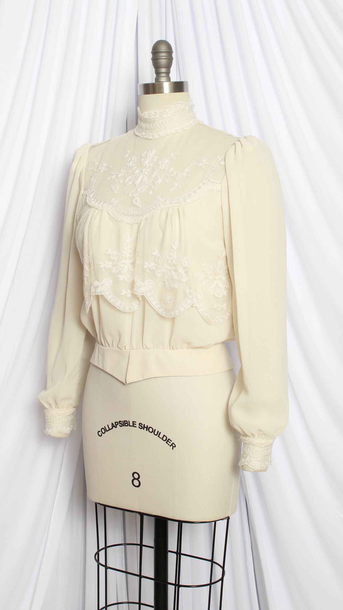NEW | 1970s does Victorian Cropped Lace Chiffon Blouse | medium
