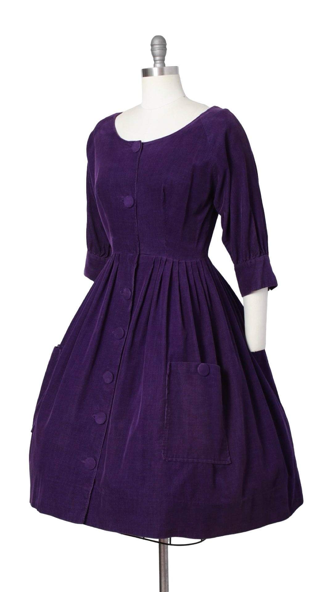 1950s Purple Corduroy Shirtwaist Dress | small/medium