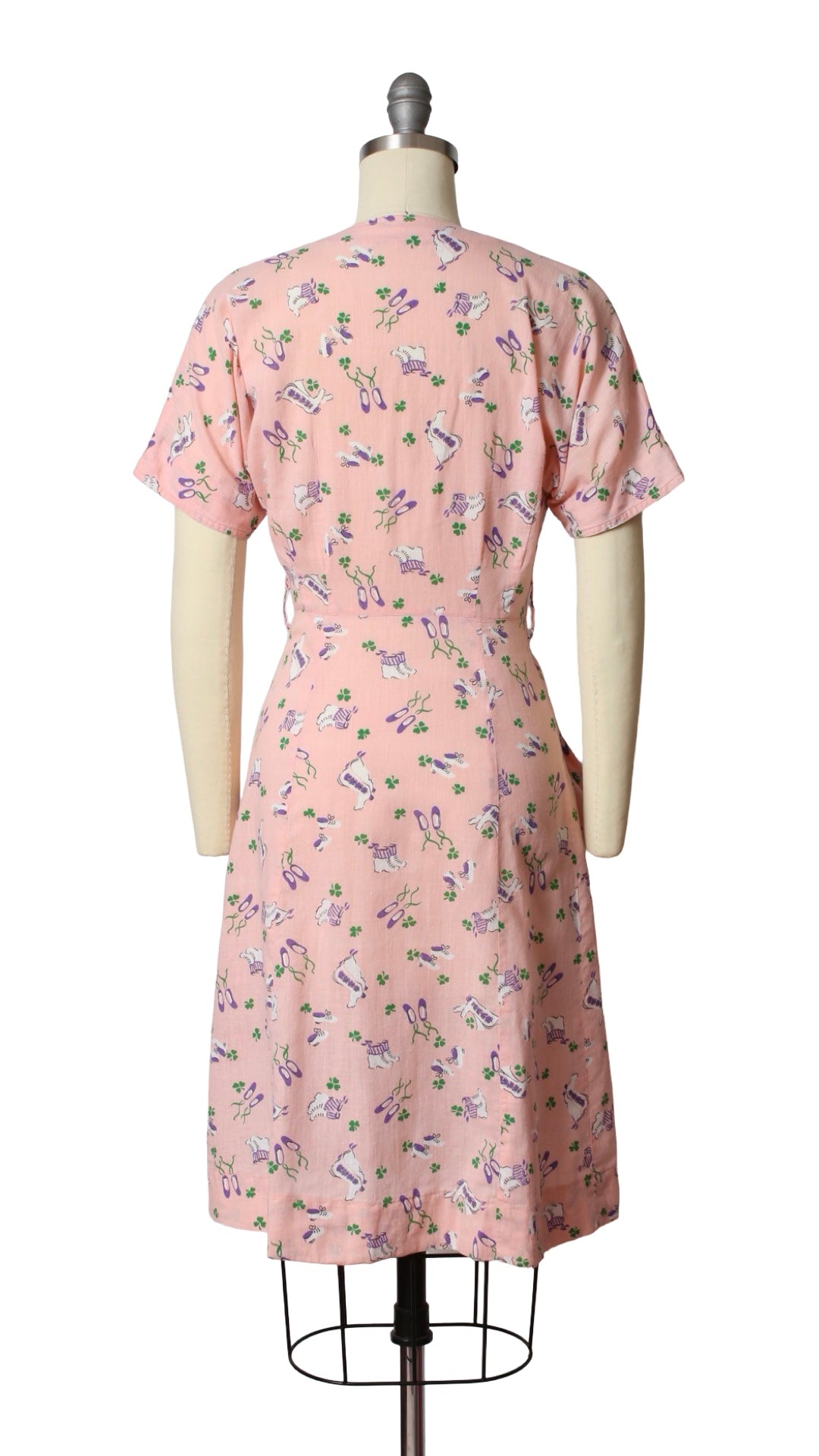 NEW | 1930s 1940s Shoes + Clover Novelty Print Dress | petite small