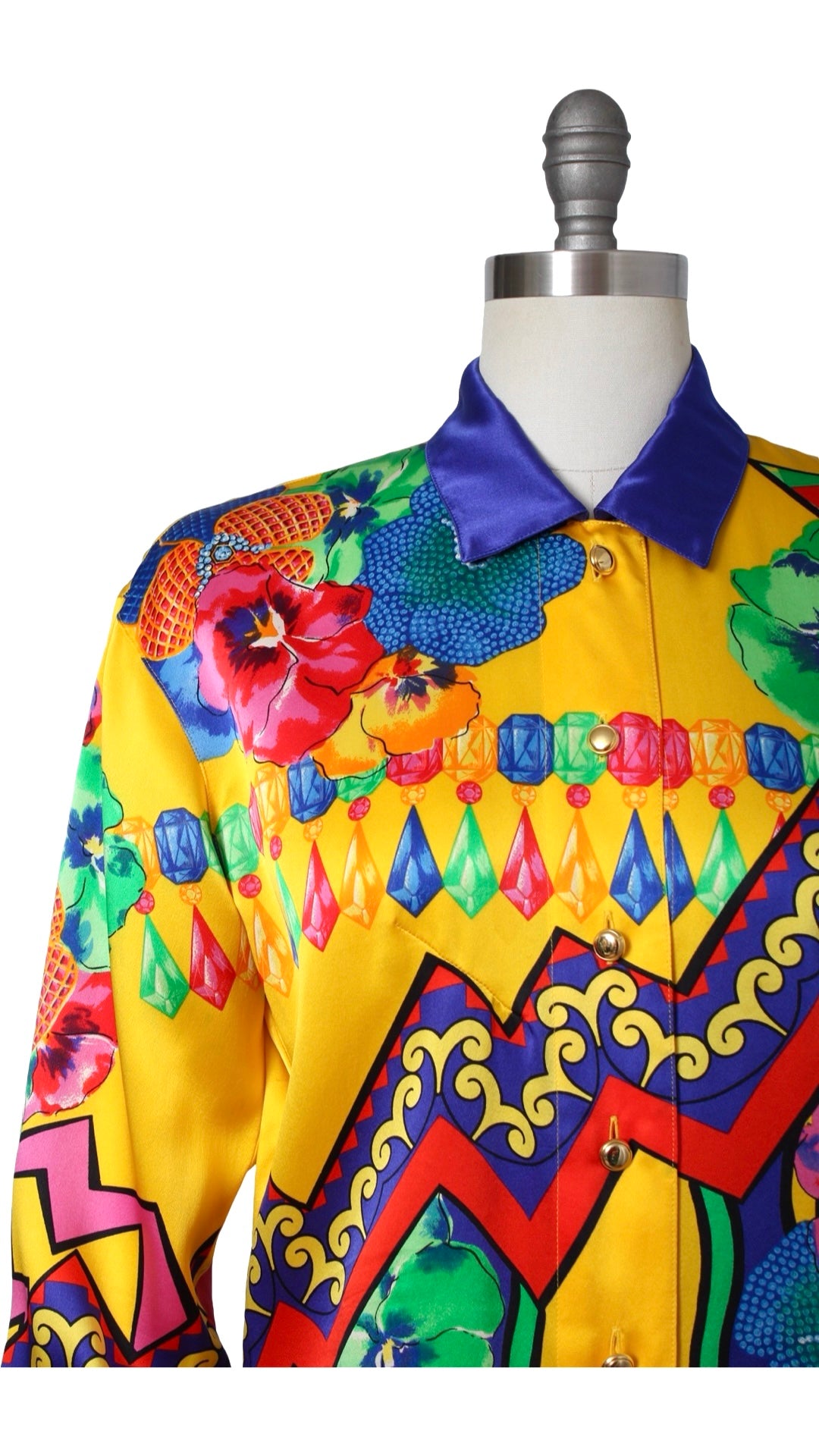 1990s ESCADA Silk Gem Floral Novelty Print Blouse | medium/large